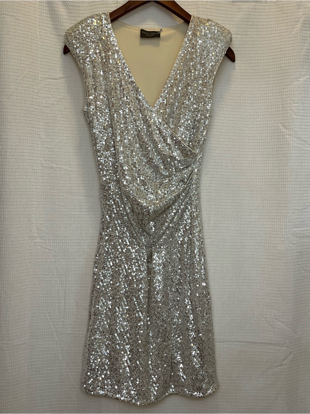 Dress Forum Silver Sequin Faux Wrap Mini Dress - Size Small